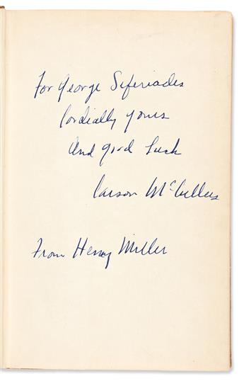 MILLER, HENRY. Carson McCullers. Reflections in a Golden Eye. Signed and Inscribed, on the front free endpaper: